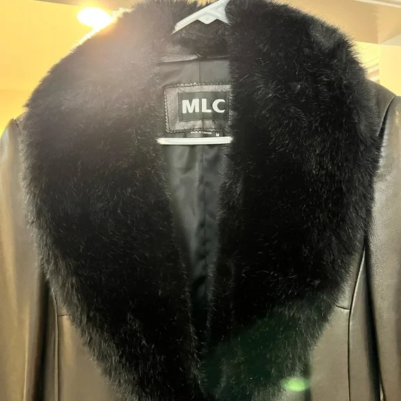 MLC Leather Coat with Faux Fur Collar - Picture 2 of 7